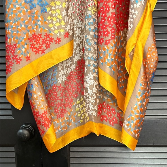 Multicolor Silky Boho Floral Kimono with Golden Yellow Accents O/S - Picture 4 of 11
